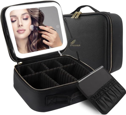 Travelling Makeup Bag with LED Lighted Mirror 👌