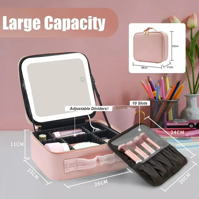 Travelling Makeup Bag with LED Lighted Mirror 👌