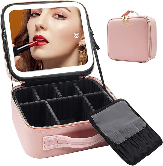 Travelling Makeup Bag with LED Lighted Mirror 👌